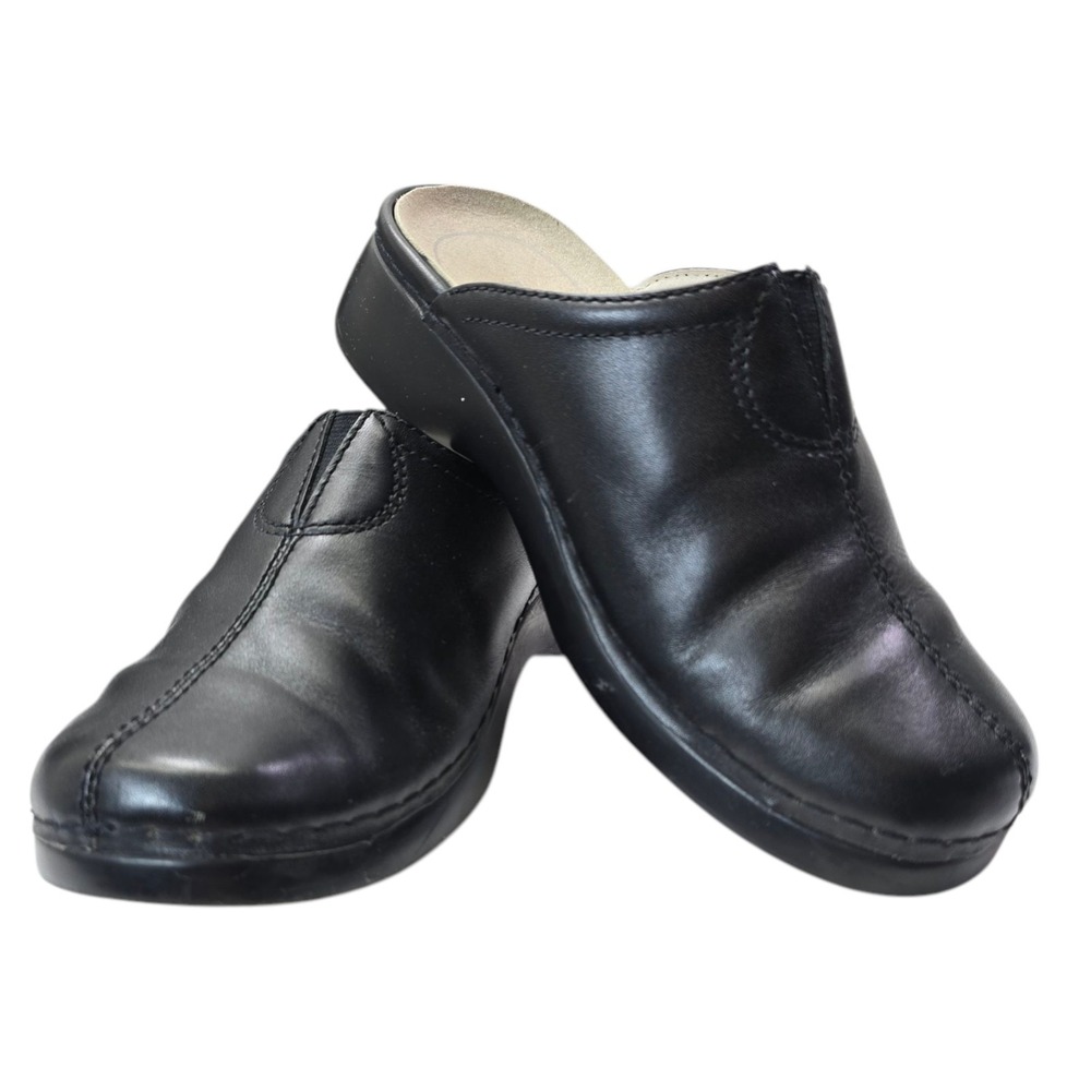 Propet Meadow Walker Slip On Leather Mule Clogs Womens Black Size 6.5‎ W0087